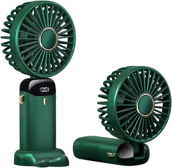 Ventilatore Manuale Pieghevole 3000mAh/2000mAh - Ventilatore di Raffreddamento Portatile con Display Digitale, 5 Velocità Regolabili, Oplaadbaar con USB e Supporto per Smartphone per Camping e Escursioni