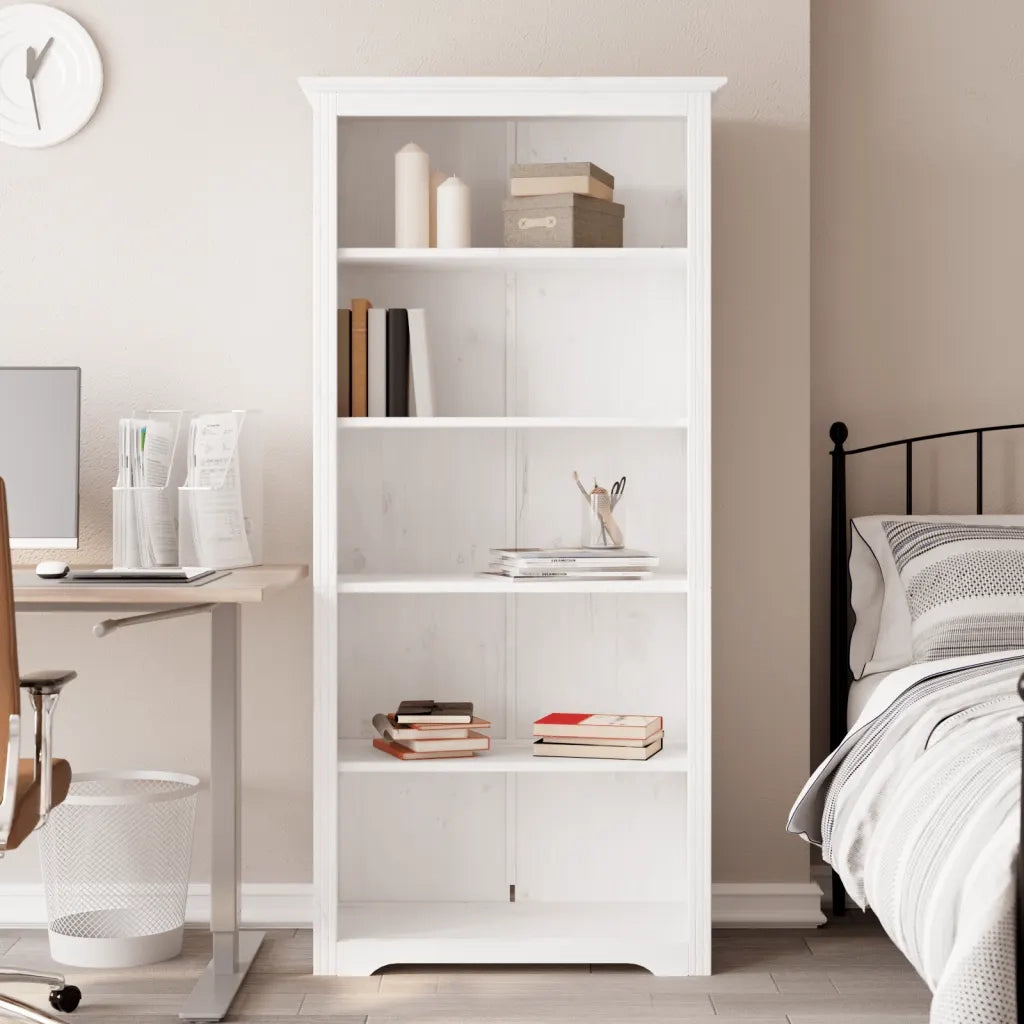 Libreria BODO 5 Ripiani 80x38x180 cm Legno Massello Pino Biancocod mxl 102868