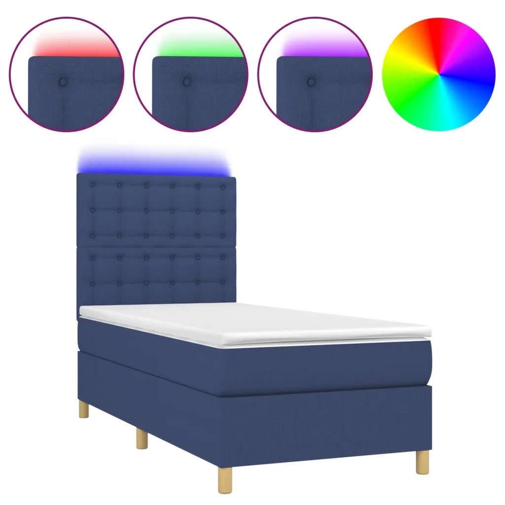 Letto a Molle con Materasso e LED Blu 90x190 cm in Tessuto 3135723