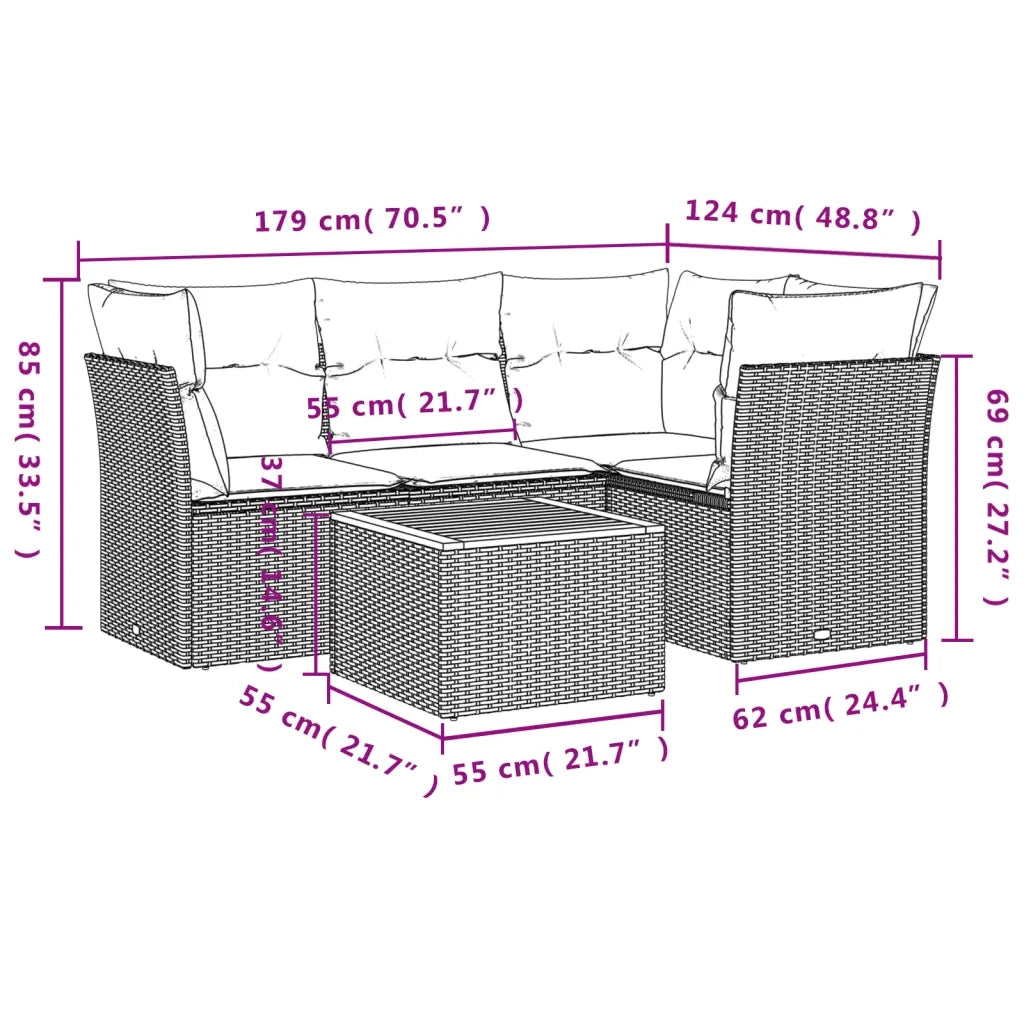 Set Divani da Giardino 5 pz | Set Salotto da Giardino con Cuscini in Polyrattan Nero