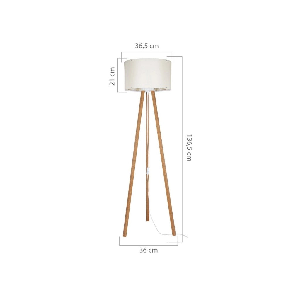 Lampada da terra treppiede rovere con paralume tessuto crema Piko ASZ1664
