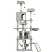 ALBERO TIRAGRAFFI PER GATTI CON SCALA, 2 AMACHE, 3 POSATOI, 2 CASETTE E 3 PIATTAFORME, 48X48X192 CM, GRIGIO E CREMA