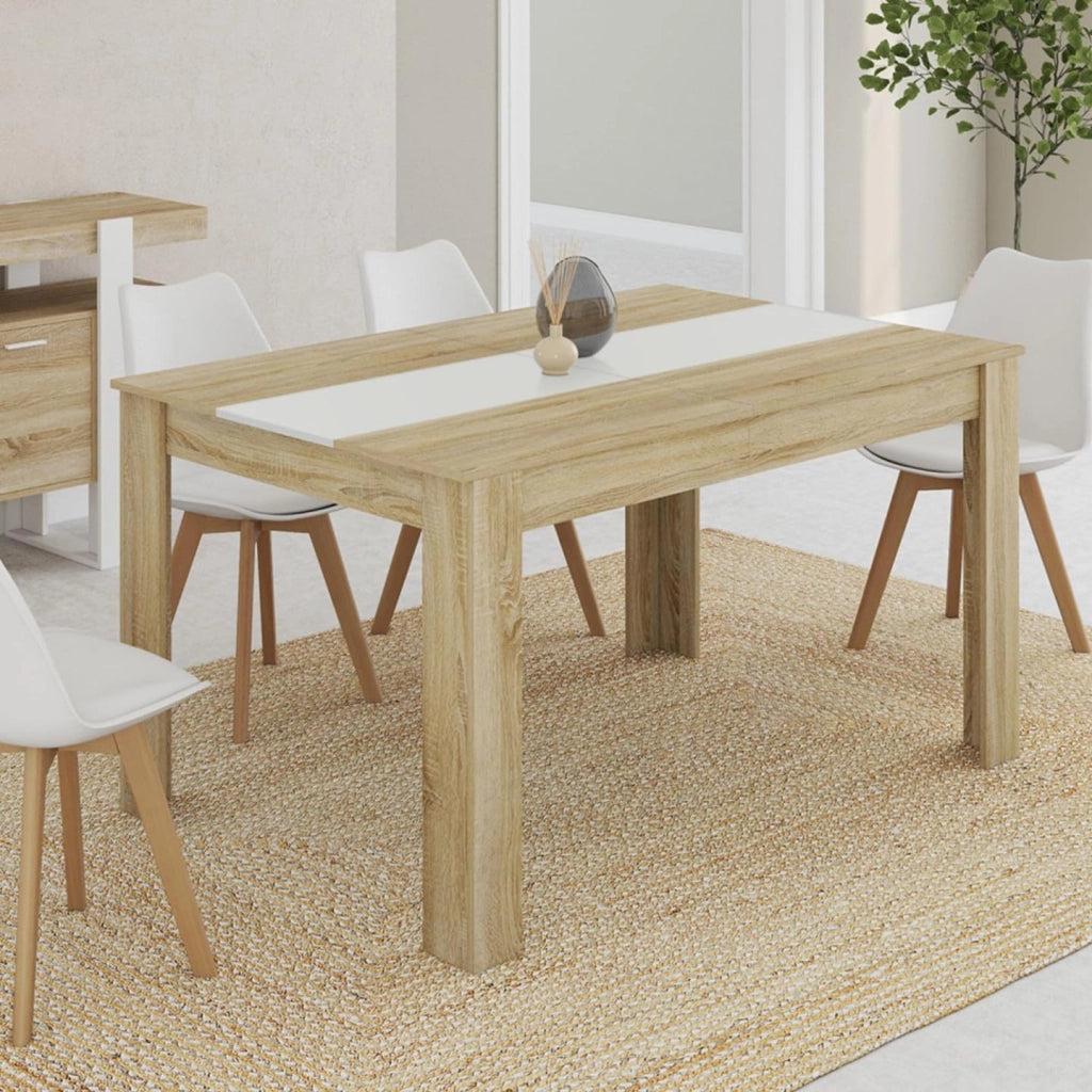 Tavolo da pranzo rettangolare GEORGIA a 6 posti in simil-faggio e bianco 140 x 80 cm