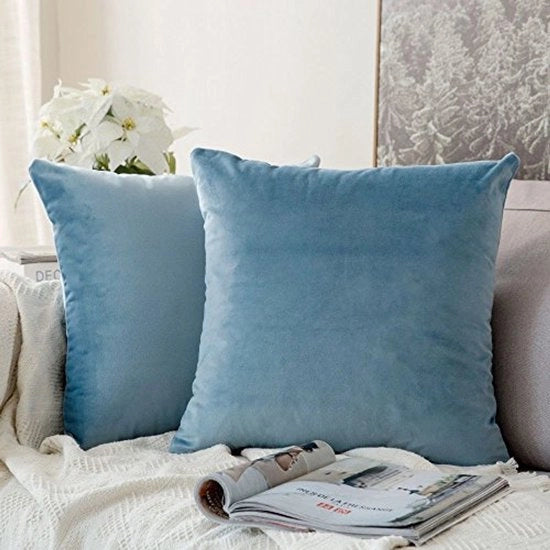 Set di 2 cuscini quadrati decorativi in tessuto liscio morbido, cuscini per divano, camera da letto, azzurro chiaro, 40x40 cm