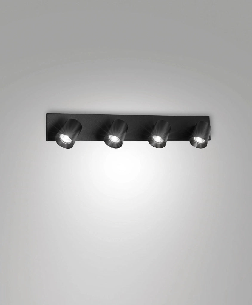 Modo Faretto a soffitto a 4 luci, struttura in pressofusione di alluminio, Nero, attacco GU10, ideale per illuminazione d'interni, moderno