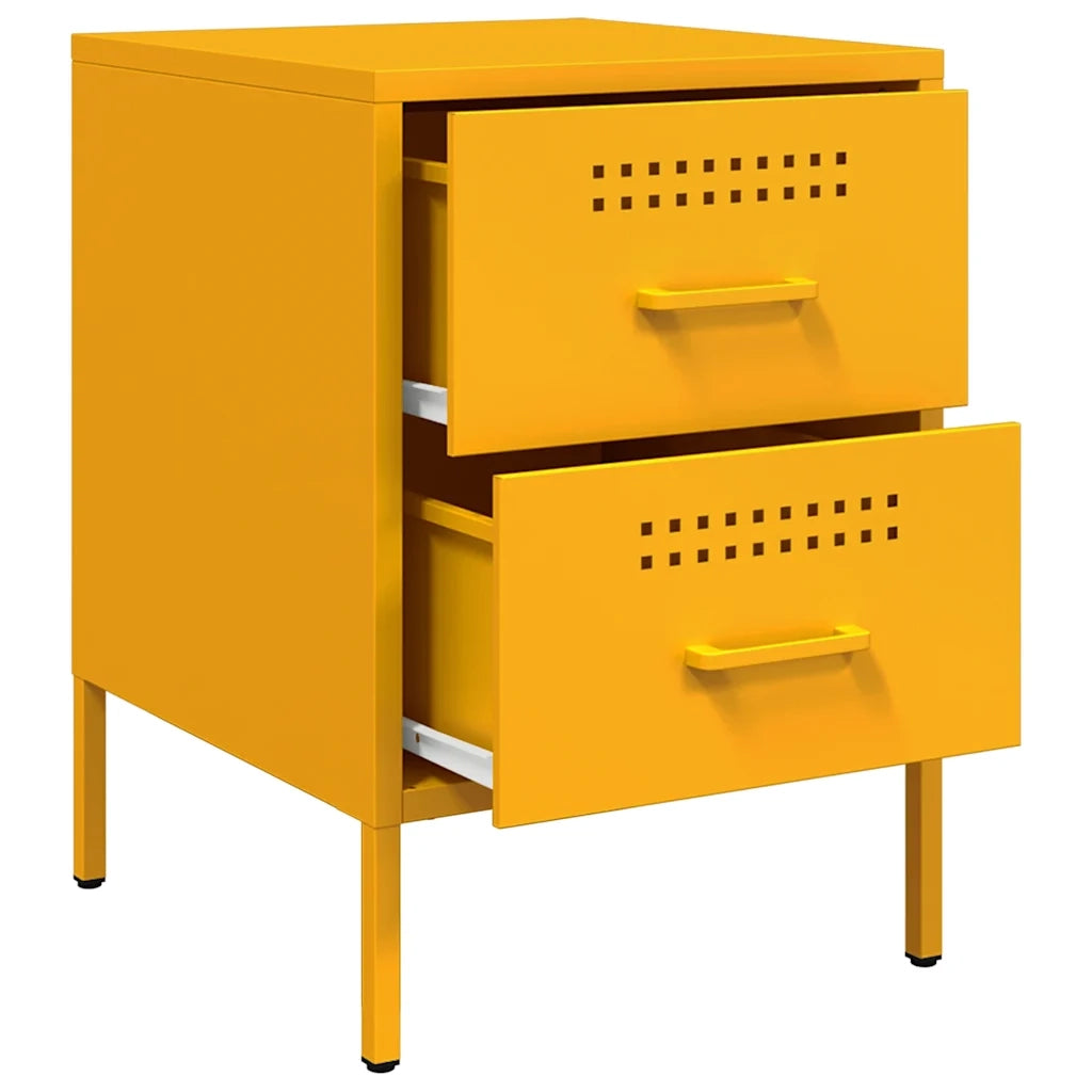 Comodino | Armadio da Notte | Mobiletto da notte Giallo Senape 36x39x50,5 cm in Acciaio