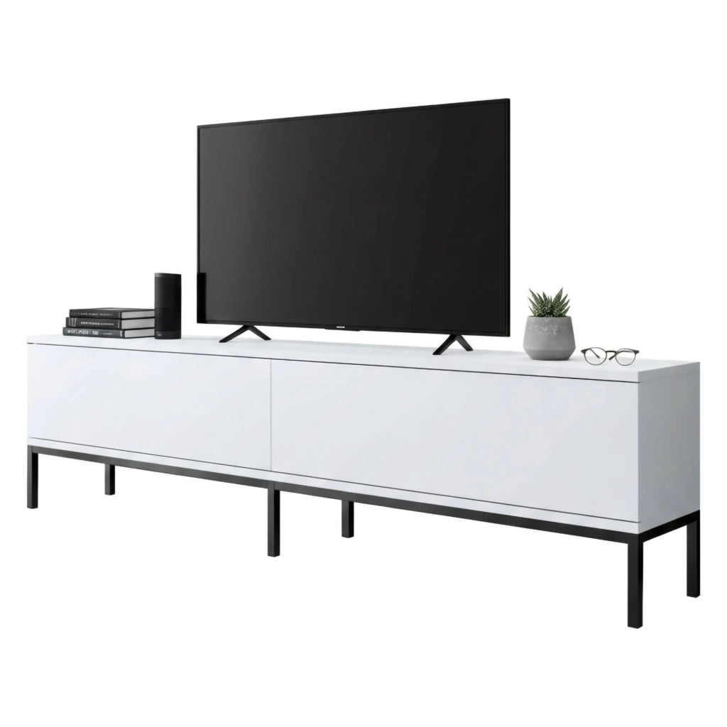 Mobile porta TV Espero, Credenza da soggiorno, Armadio basso per TV, Base parete attrezzata, 180x30h47 cm, Bianco e Nero