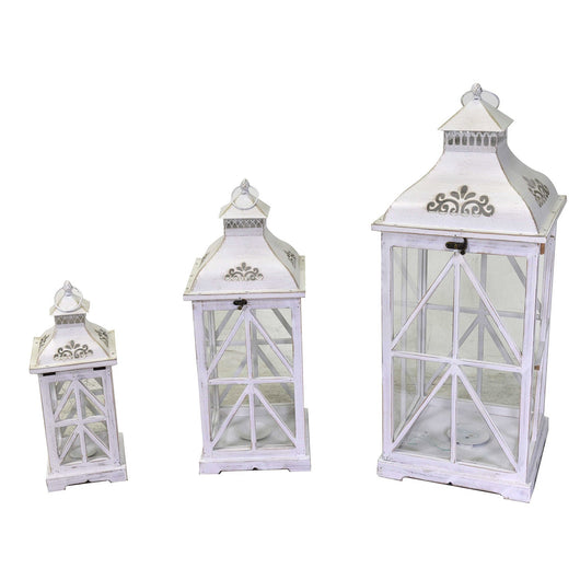 Set 3 Lanterne in Legno in Metallo sbiancato quadro