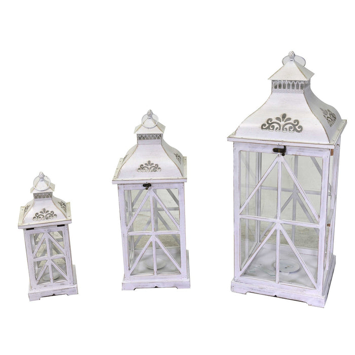 Set 3 Lanterne in Legno in Metallo sbiancato quadro