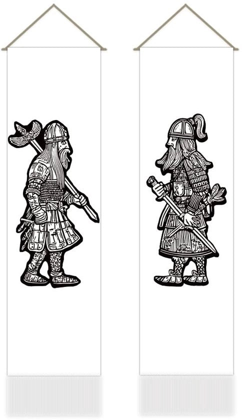 Set di Tappeto da Parete da 2 - Guerriero Vikingo Tappeto da Parete - Decorazione Nordica - Parete Opknoping - 30,5 x 130 cm - Per Camera da Letto/Sala - Tappeto da Parete