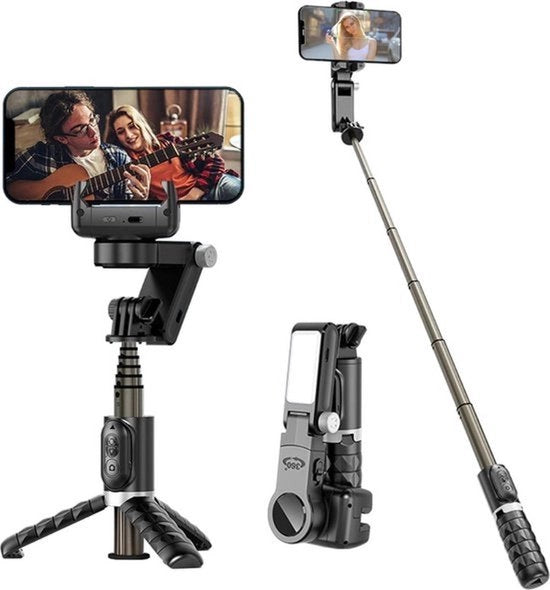 Gimbal portatile - Ripiegabile - Stabilizzatore - Per smartphone - Rotazione 360 gradi - Nero