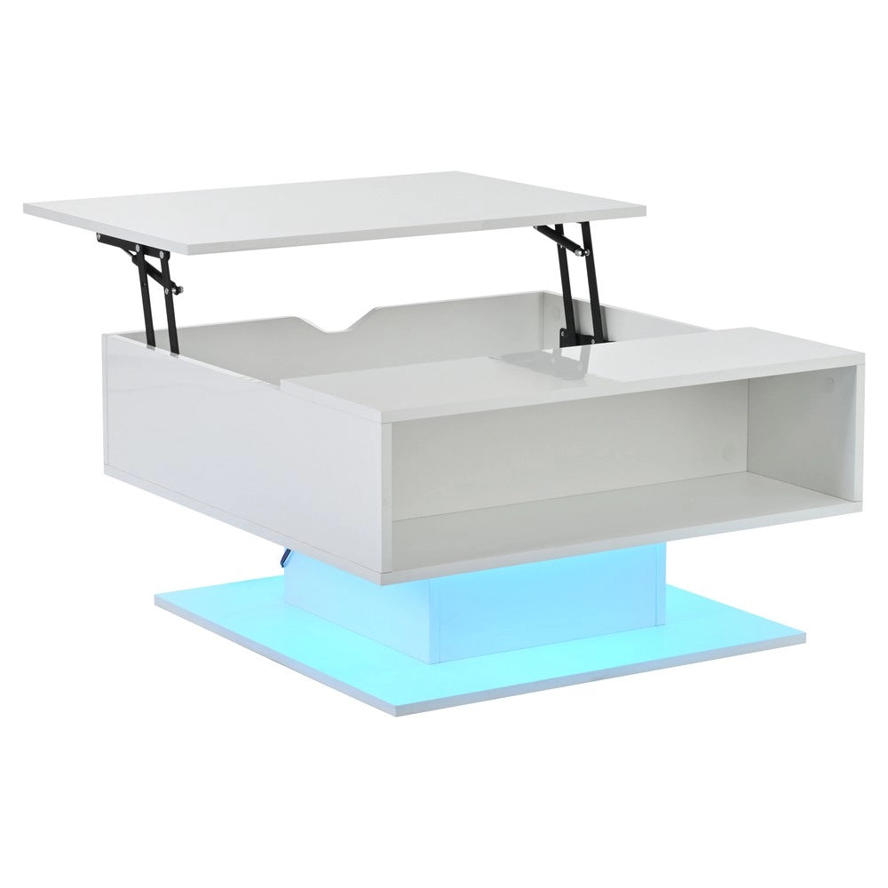 Tavolino da Caff¨¨ con Vano Contenitore e Piano Alzabile ¨C MINIMAL ¨C Bianco Lucido, 80x75x40