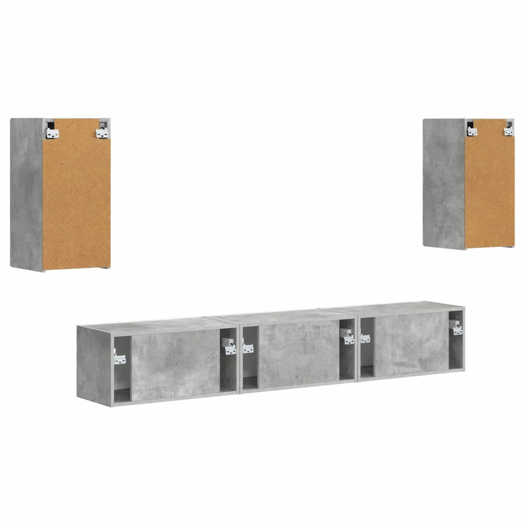 Set mobile TV 5 pcs Grigio cemento Legno multistrato 3409072