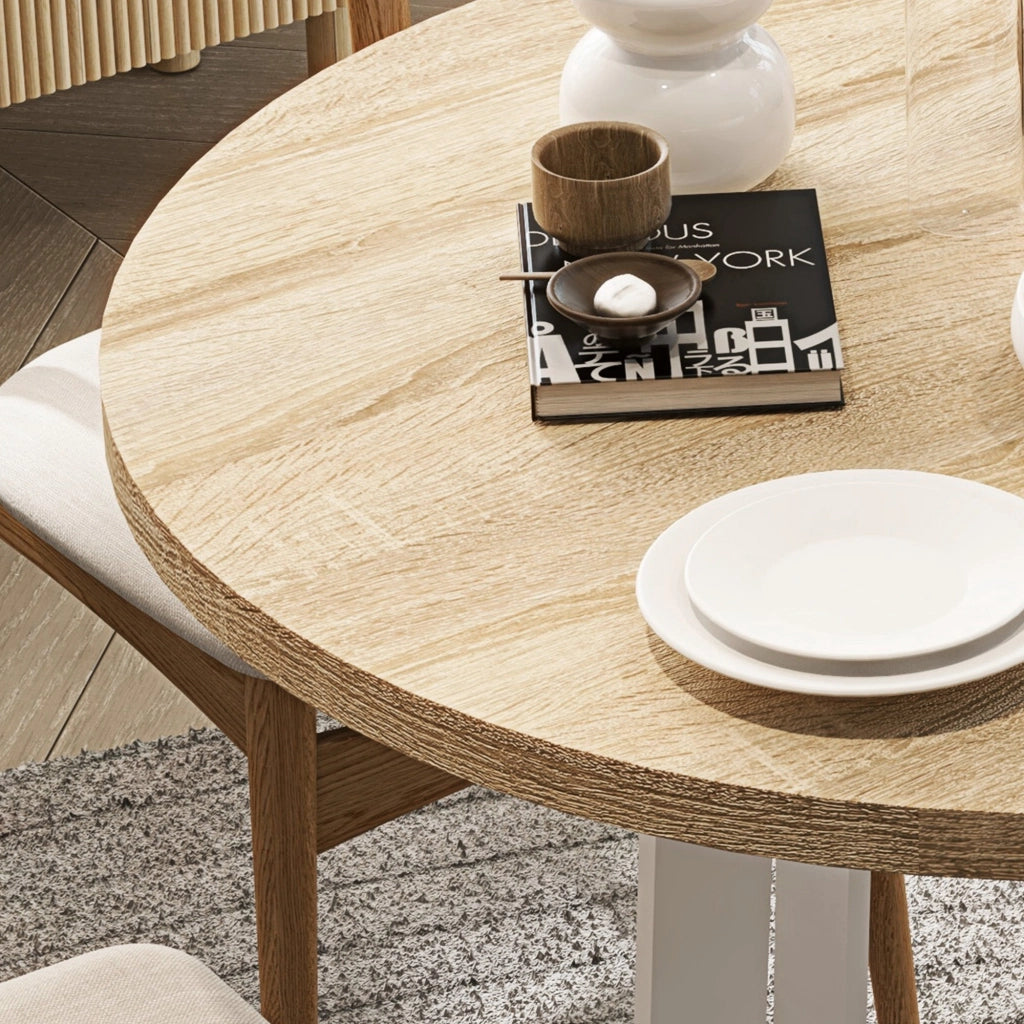 Tavolo da pranzo rotondo per 4 persone ¨C zephmum ¨C legno rovere e acciaio ?80x75 cm
