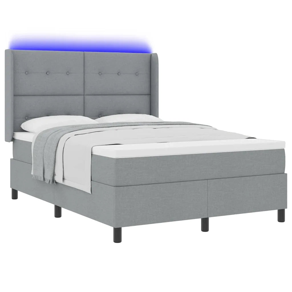 Letto a Sorgente LED Grigio chiaro 140 x 190 cm Tessuto