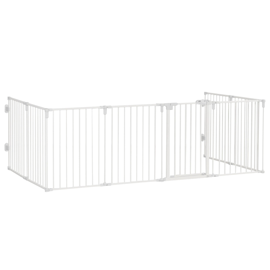 Recinto per Cani 8 Pezzi Pieghevole con Porta ¨C zephmum ¨C Bianco 60x76 cm