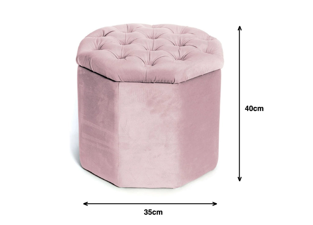 Pouf Salotto Contenitore Imbottito Trapuntato Ottagonale Velvet Tinta Unita - Pouf - Rosa Antico