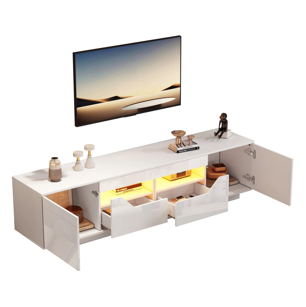 Mobile TV 180x40x45 cm con LED; 2 cassetti e 2 ante in truciolare bianco
