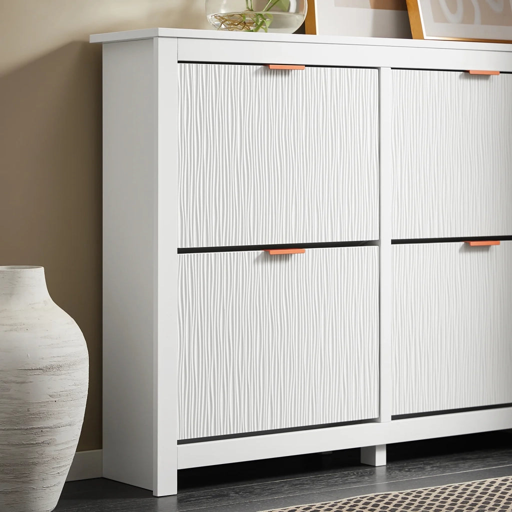 SoBuy Scarpiera Slim da Ingresso con 4 ante e 8 scomparti Salvaspazio Bianco 104x23x82cm FSR186-W