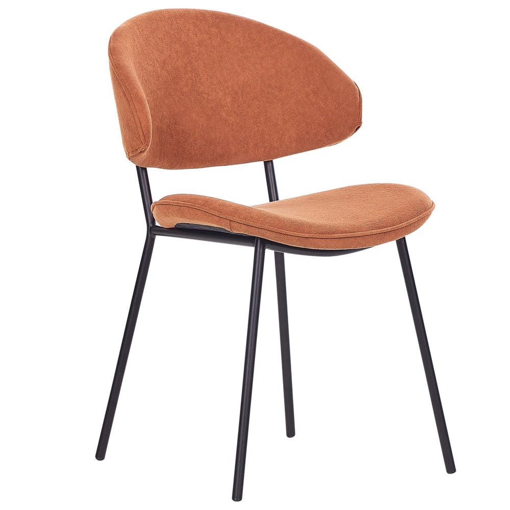 Set di 2 sedie da pranzo con sedile imbottito in tessuto arancione senza braccioli schienale curvo stile moderno