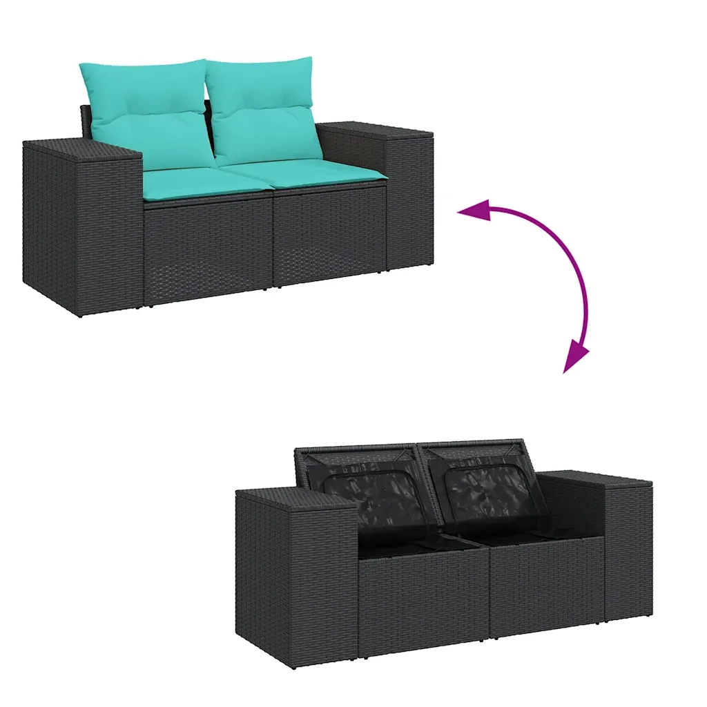 Set Divani da Giardino 9 pz con Cuscini Nero in Polyrattan