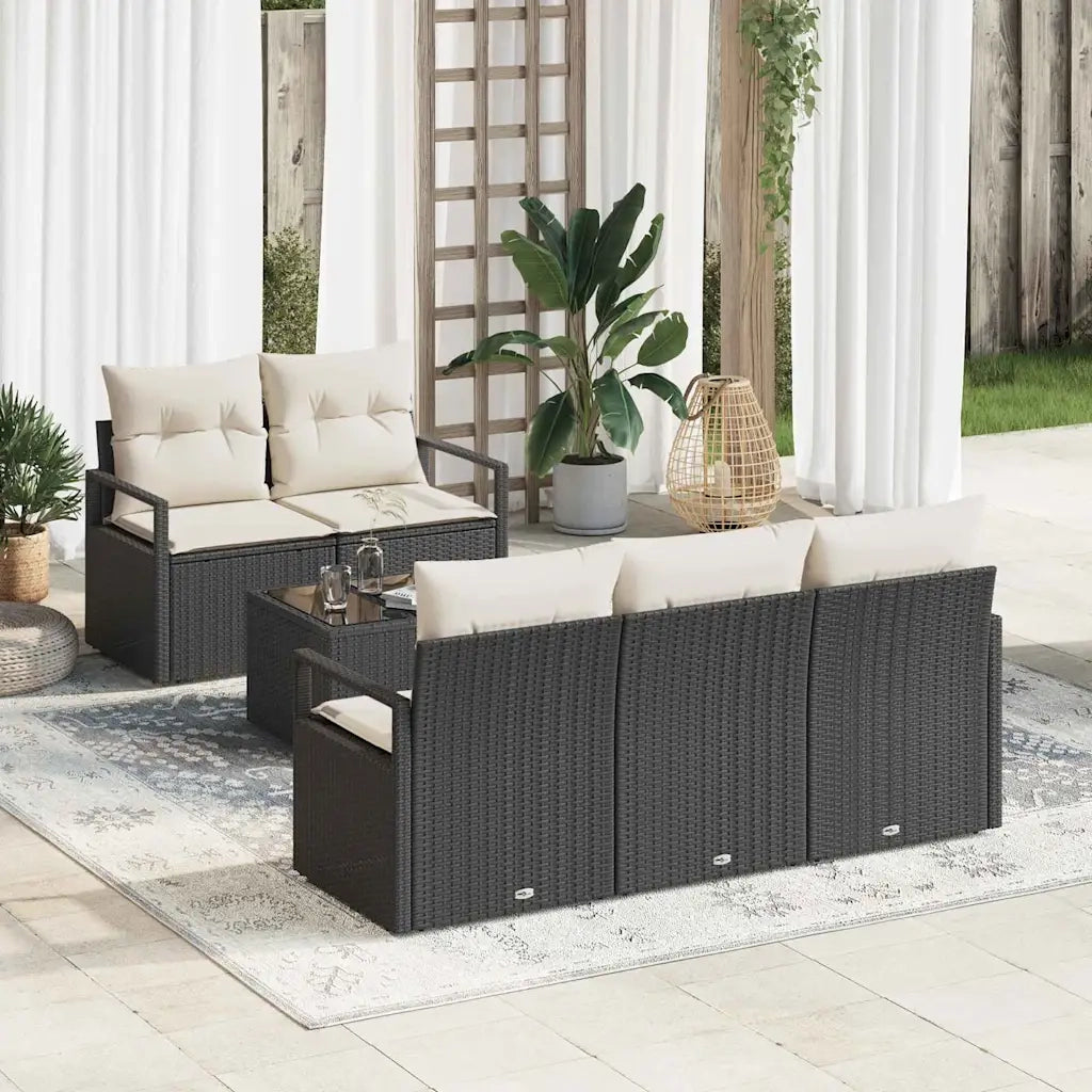 Set di divani con cuscino 6 pcs Nero e Crema polyrattan 3346257