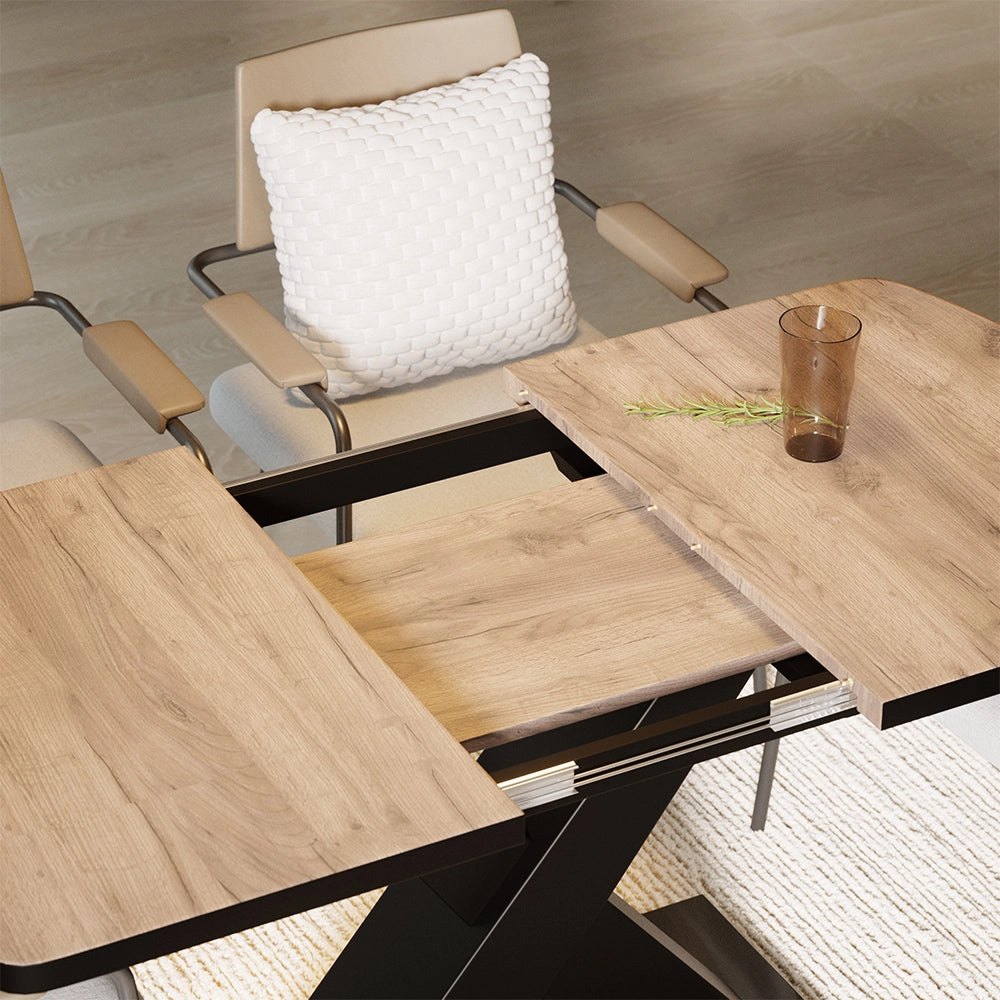 Tavolo da sala da pranzo Chinto Nero/Rovere rustico 120 x 80 cm Estensibile Vicco