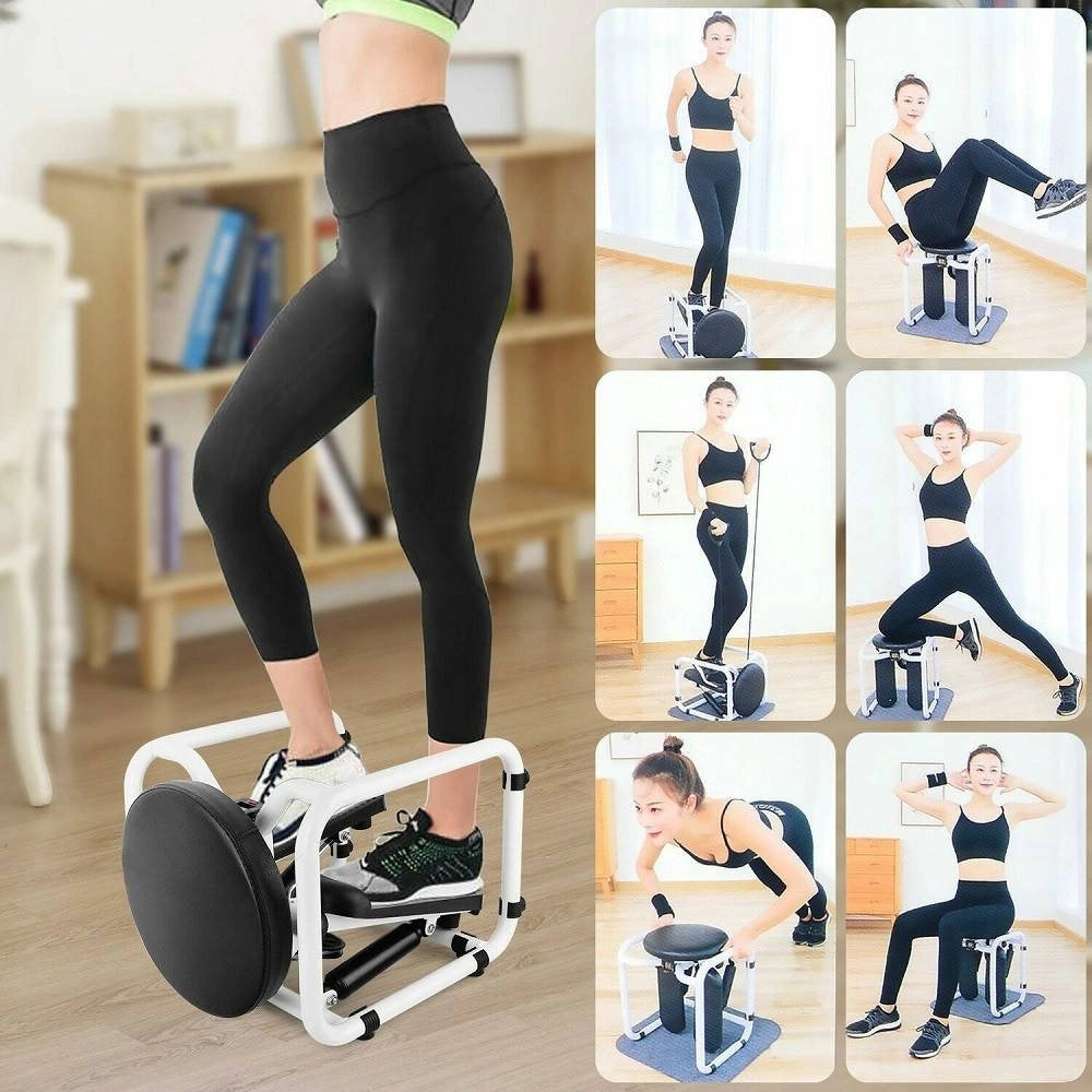 Trade Shop - Mini Stepper Multifunzione Con Bande Elastici Di Resistenza Seduta Fitness Casa -