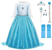 Costume da Principessa 6 pezzi - Abito da Fantola Ragazza - Corona/Diaadem - Guanti - Staffa Magica - Per Carnevale/Halloween