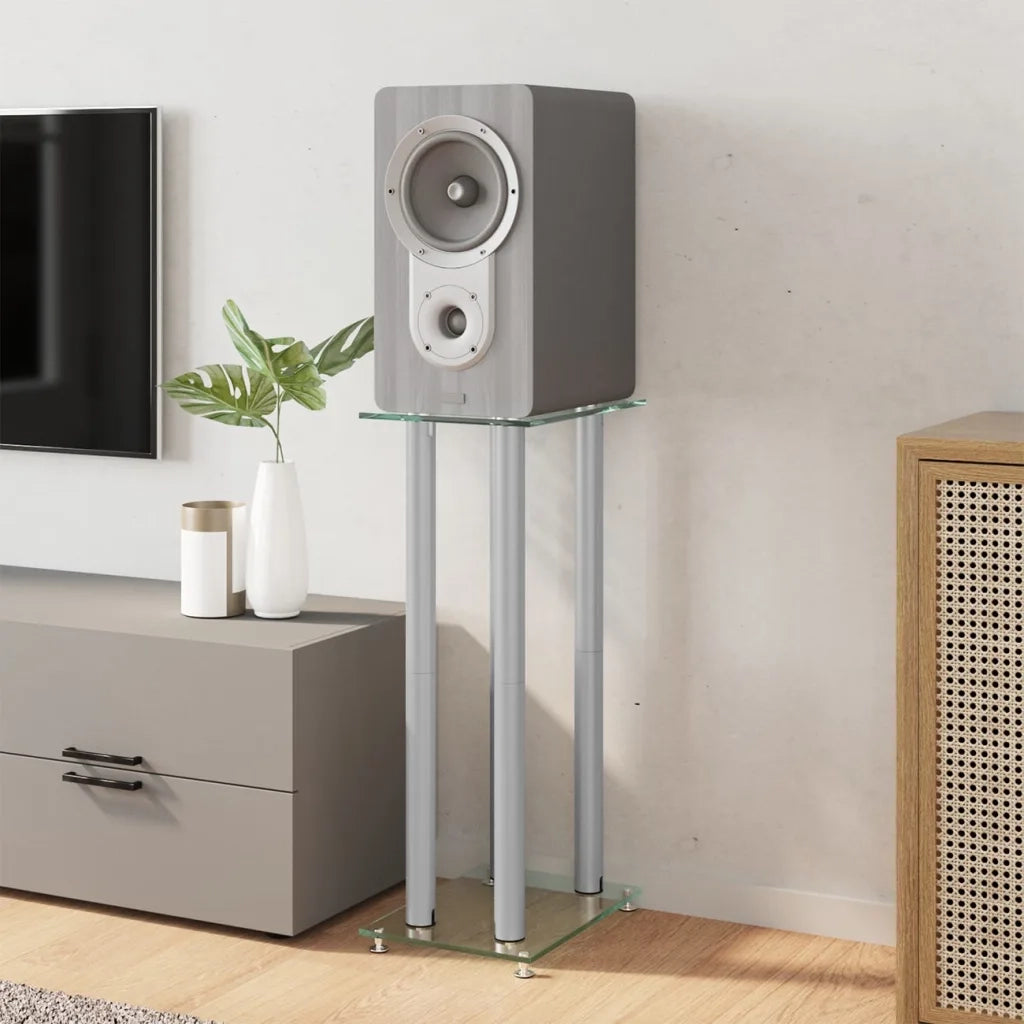 Pedane Casse 2 pz Argento Vetro Temperato Design a 4 Pilastri CFW4970722