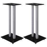 Pedane Casse 2 pz Nero Argento Vetro Temperato Design 2 Pilastri CFW8378704