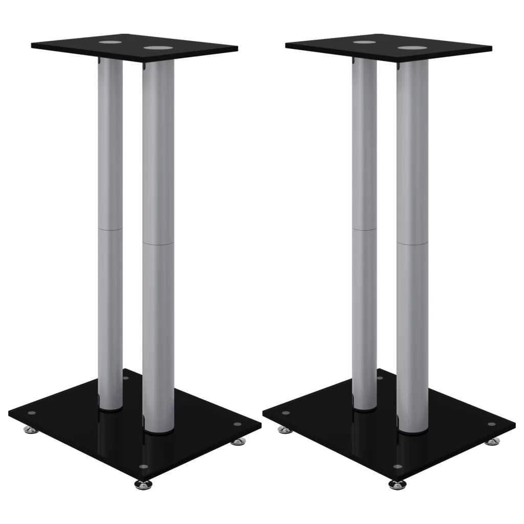 Pedane Casse 2 pz Nero Argento Vetro Temperato Design 2 Pilastri CFW8378704