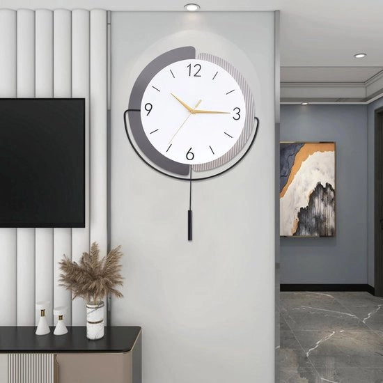 Decorativa grande orologio da parete con oscillazione, stile classico e moderno, silenzioso orologio da parete metallico con funzione di stop per soggiorno, camera da letto, studio e ufficio (48*40 cm)