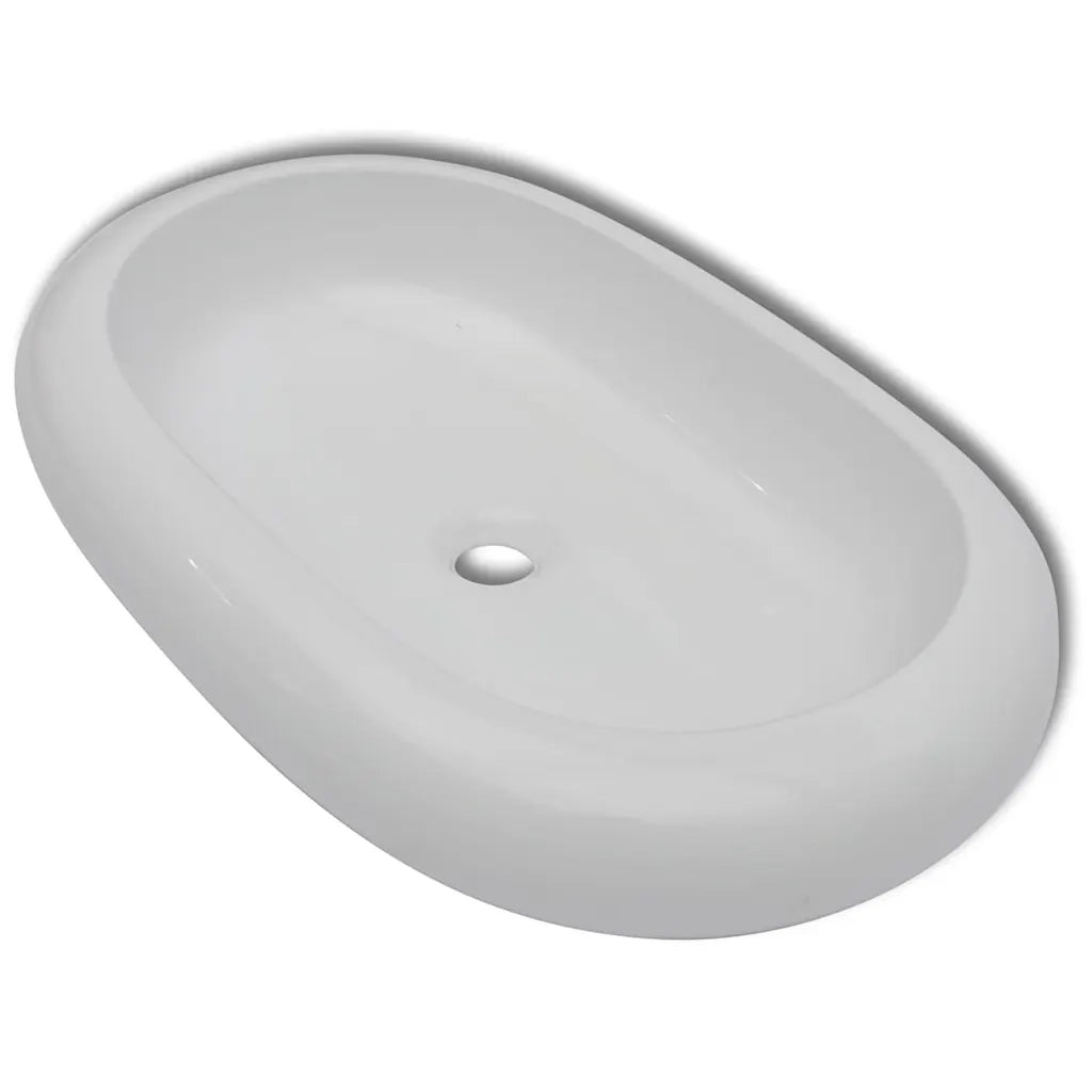 Lavello Bagno con Miscelatore in Ceramica Ovale Bianco cod mxl 54016