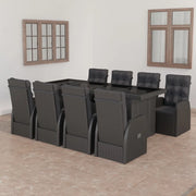 Set da Pranzo da Giardino 9 pz con Cuscini in Polyrattan Nero