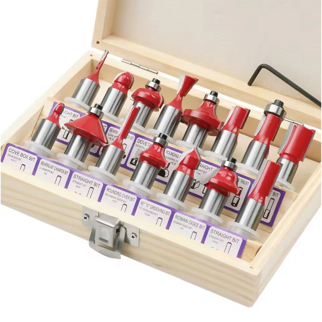 Set Frese per Legno Rosfix WoodCut Pro 15 – 15 Pezzi | Gambo 12 mm | Acciaio Temprato e Carburo | Per Fresatrice
