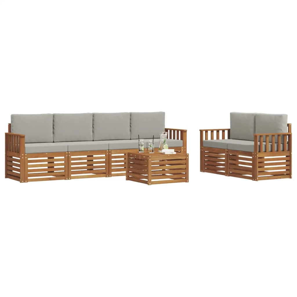 Set di divani da esterno 7 pcs Grigio Naturale e Chiaro