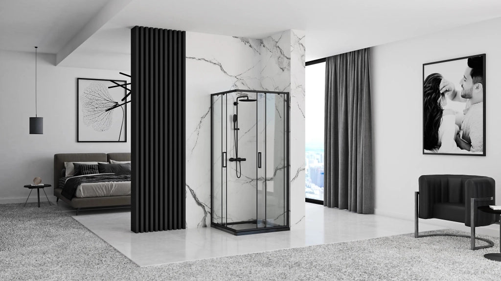 Cabina Doccia Rea Punto Black 90x90 con piatto doccia Savoy black