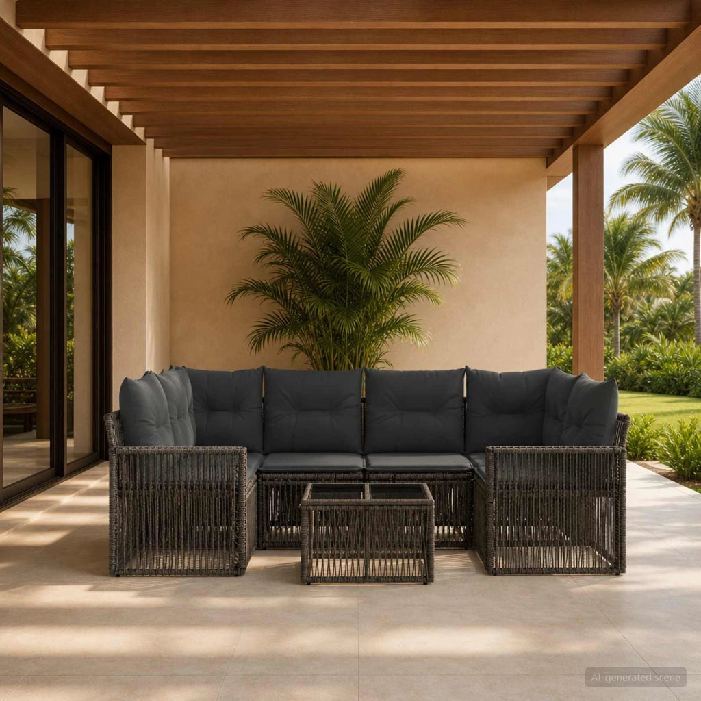 Set Divano da Giardino 7 pz Grigio polyrattan 3435059