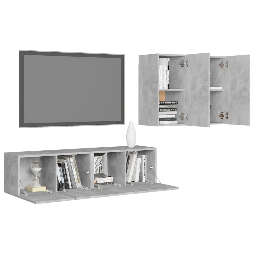 Set di Mobili Porta TV 4 pz Grigio Cemento in Legno Multistrato 3079105
