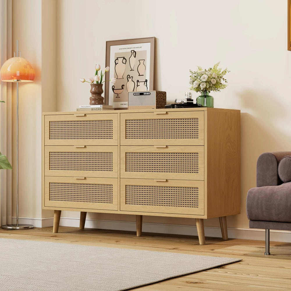 Cassettiera con 6 Cassetti ¨C MINIMAL ¨C Legno, Maniglie in Metallo, 120x40x76.5 cm