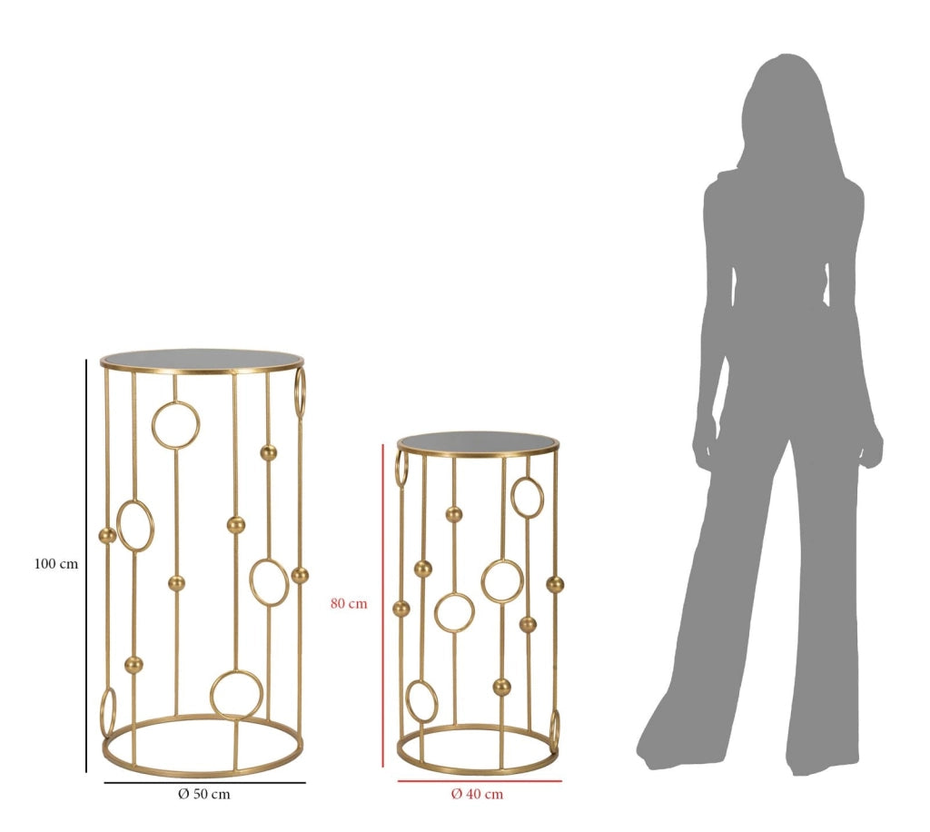 Set 2 Tavolini Cage Ø50 cm e Ø40 cm in Ferro e MDF Oro