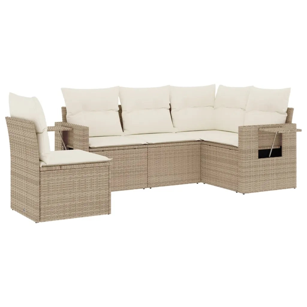 Set Divano da Giardino 5 pz con Cuscini Beige in Polyrattan 3252505