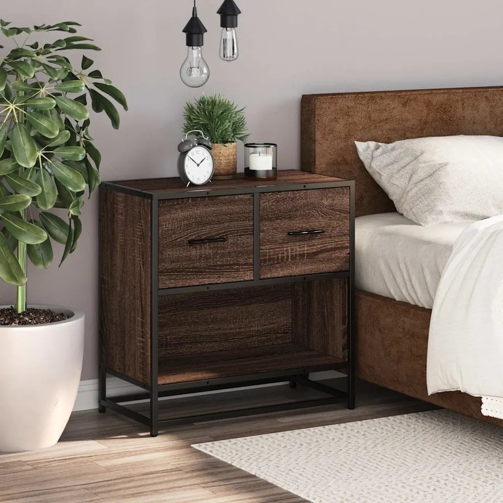 Comodino | Armadio da Notte | Mobiletto da notte Rovere Marrone 60x31x60 cm Legno Multistrato e Metallo