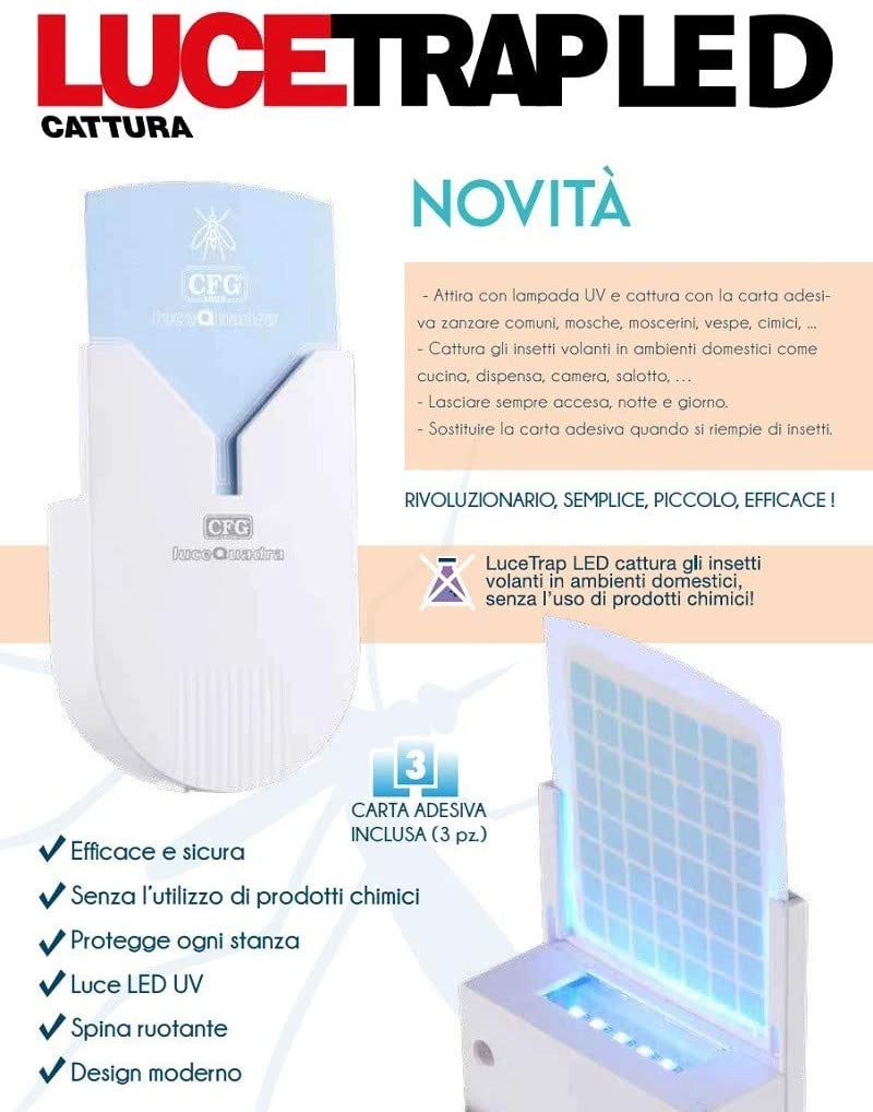 CFG Cattura zanzare Lucetrap EZ007 insetti mosche moscerini vespe cimici farfalle zanzare tigre risparmio energetico antizanzare repellente per ambienti chiusi da presa elettrica muro