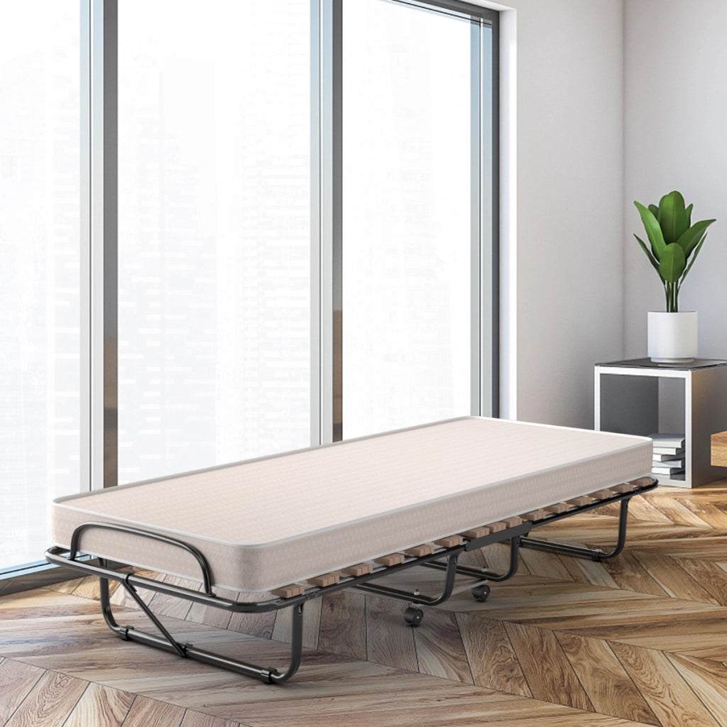 Letto pieghevole con materasso in memory foam struttura resistente e 4 ruote girevoli-Lettino per casa ufficio