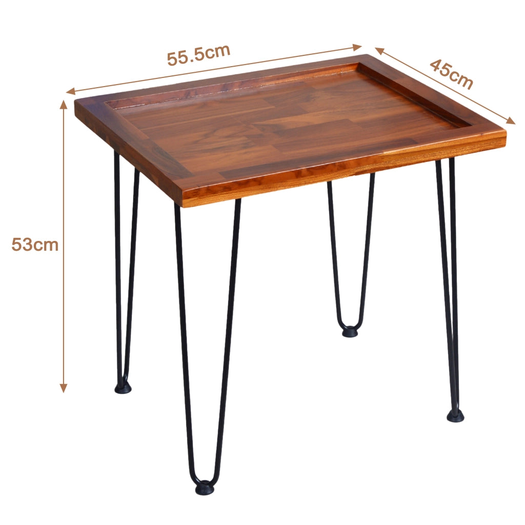 Tavolino da Salotto con Piano in Legno Massello e Gambe in Ferro Verniciato; Piedini Antiscivolo; per Soggiorno