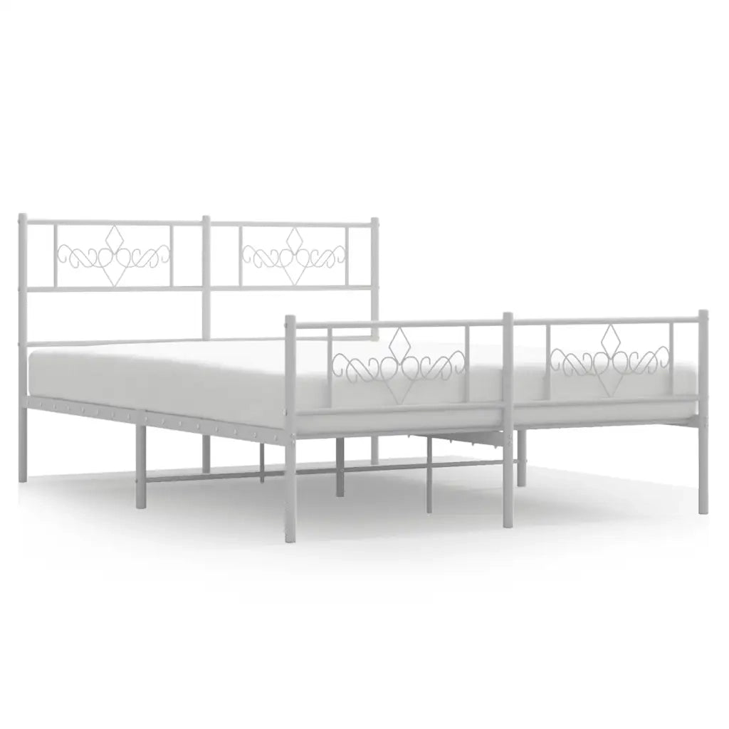 Letto matrimoniale | Letto per adulti | Giroletto con Testiera e Pediera Metallo Bianco 140x200 cm