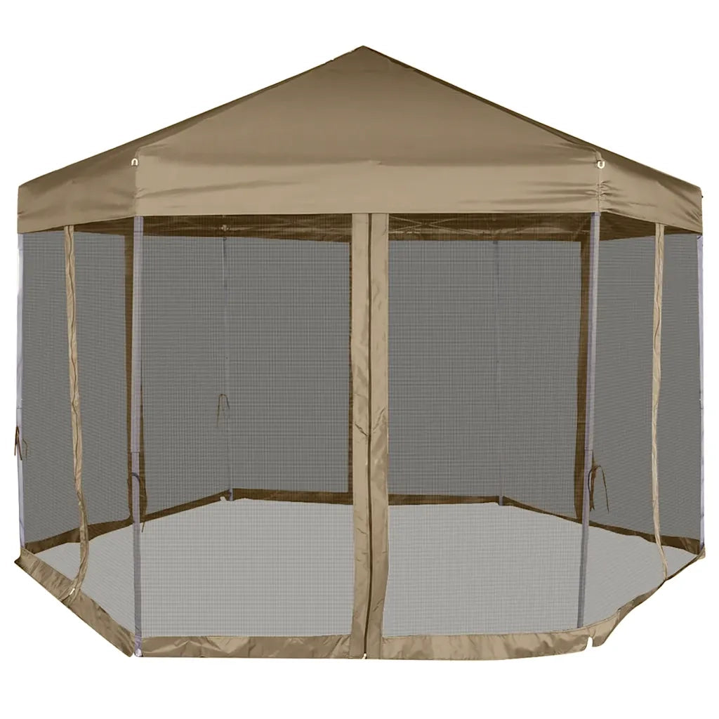 Tendone Esagono Pop-Up Pareti Laterali 3,6x3,1m Tortora 220g/mÂ²cod mxl 73430