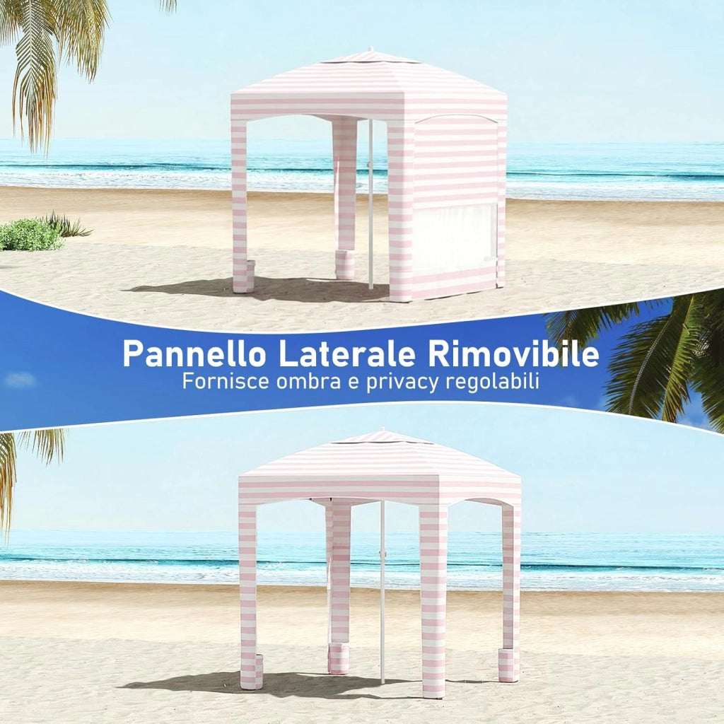 Tenda da Spiaggia Pieghevole, Tenda da Mare con Parete Laterale Rimovibile e Borsa Portatile, Regolabile in Altezza, per Spiaggia, Campeggio e Picnic (Rosa+Bianco, 185 x 185 cm)